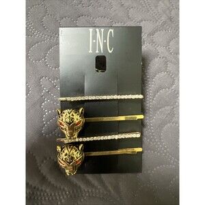 INC INTERNATIONAL CONCEPTS GOLD TONE LION HEAD BOBBY PIN SET 4 PCS 3" NEW NWT